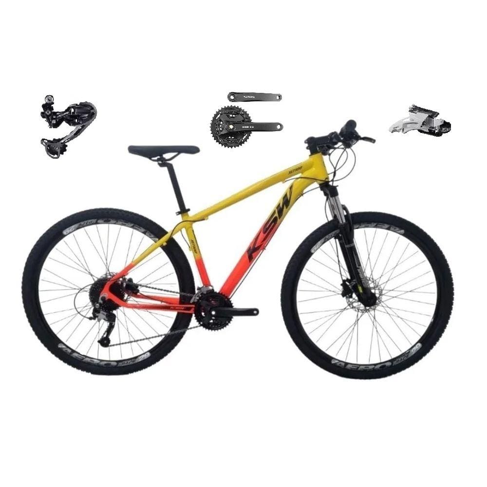 Bicicleta Aro 29 Ksw Xlt Alumínio Câmbio Traseiro Shimano Deore e Altus 27v Freio Hidráulico Garfo Com Trava - Amarelo/Laranja