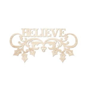 Believe Com Ramos 40cmx20cm - Cria Arte Laser Madeira Clara