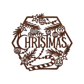 Hexágono De Natal 32cmx30cm - Cria Arte Laser Madeira Escuro
