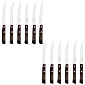 Kit Facas para Churrasco Polywood Castanho 12 Peças em Aço Inox Cozinha Restaurante Tramontina