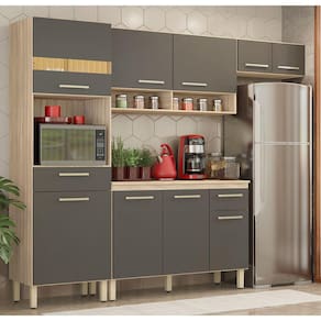 Cozinha Compacta 09 Portas 02 Gavetas Dama com Balcão Dama Avena Grafito Demóbile
