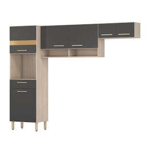 Cozinha Compacta 06 Portas 01 Gaveta S/Balcão Dama Avena Grafito Demóbile
