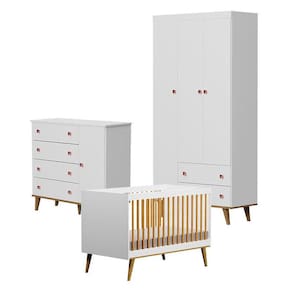 Quarto de Bebê Fernanda 3 Portas com Berço Americano Ligia Branco Bétula - Carolina Móveis