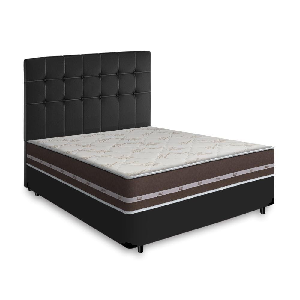 Cama Box + Cabeceira Cassis e Colchão Casal - Anjos - Classic Superlastic - 138x188x57cm Preto