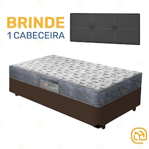 Box Solteiro Marrom + Cabeceira Painel Iris Preta + Colchão D33 ISO 100 88cm