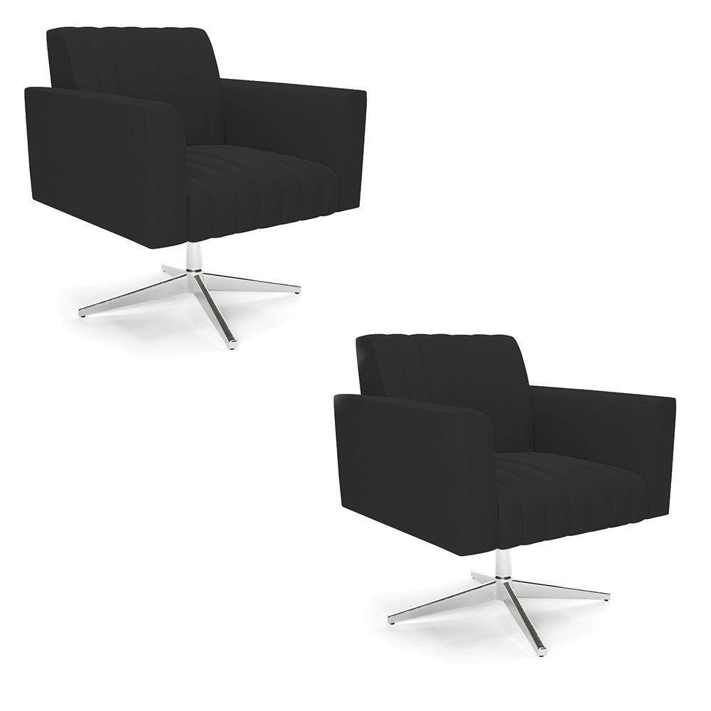 Kit 2 Poltronas Giratória Viena Gomada Veludo Preto Base Cromada - D`Rossi