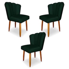 Kit 3 Cadeiras de Jantar Pétala Estofada Pés Palito Veludo Verde - Montanaris Decor