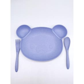 Conjunto 3 Peças Para Refeição Infantil Com Prato Em formato De Urso, Colher E Garfo