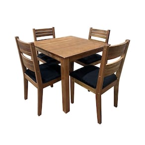 Conjunto de Mesa Madeira Maciça Roma Mineira com 4 Cadeiras Estofadas Preta 90x90cm