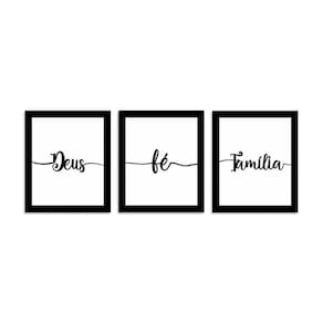 Kit Quadros Deus Fé Família 24cmx28,5cm - Cria Arte Laser Preto