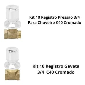 Kit 10 Registro Pressão 3/4 C40 Kit 10 Registro Gaveta C40- metal