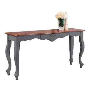Aparador de Sala 156cm com Pés Luis XV e 1 Gaveta 70812 Linz Móveis - Cinza/Imbuia