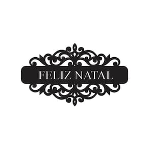 Placa Feliz Natal Com Arabesco 30cmx17cm - Cria Arte Laser Preto