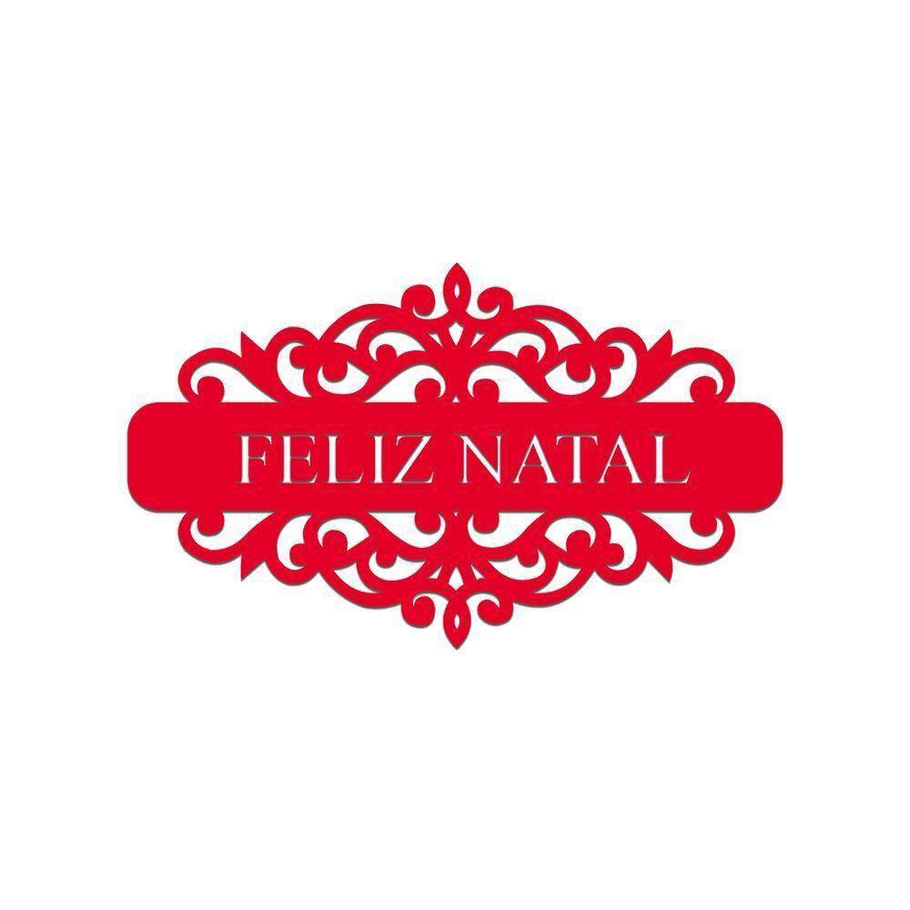 Placa Feliz Natal Com Arabesco 30cmx17cm - Cria Arte Laser Vermelho