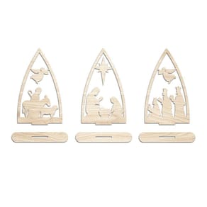 Trio Presépio Natal 9cmx15cm - Cria Arte Laser Madeira Clara