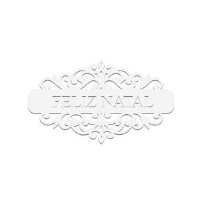 Placa Feliz Natal Com Arabesco 30cmx17cm - Cria Arte Laser Branco