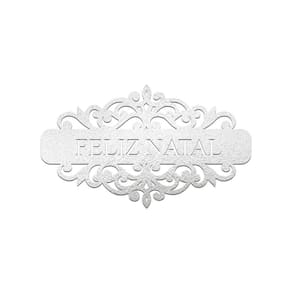 Placa Feliz Natal Com Arabesco 30cmx17cm - Cria Arte Laser Prata