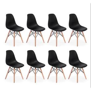 Kit 8 Cadeiras Eiffel Charles Eames Dkr Base Madeira Preta