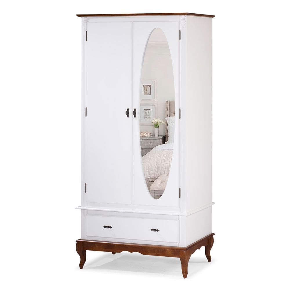 Guarda Roupa Solteiro Com Espelho 2 Portas 1 Gaveta 60406E Linz Móveis - Branco/Imbuia