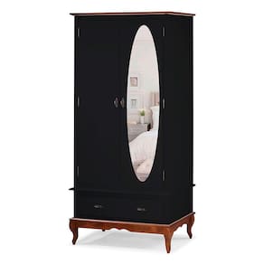 Guarda Roupa Solteiro Com Espelho 2 Portas 1 Gaveta 60406E Linz Móveis - Preto/Imbuia