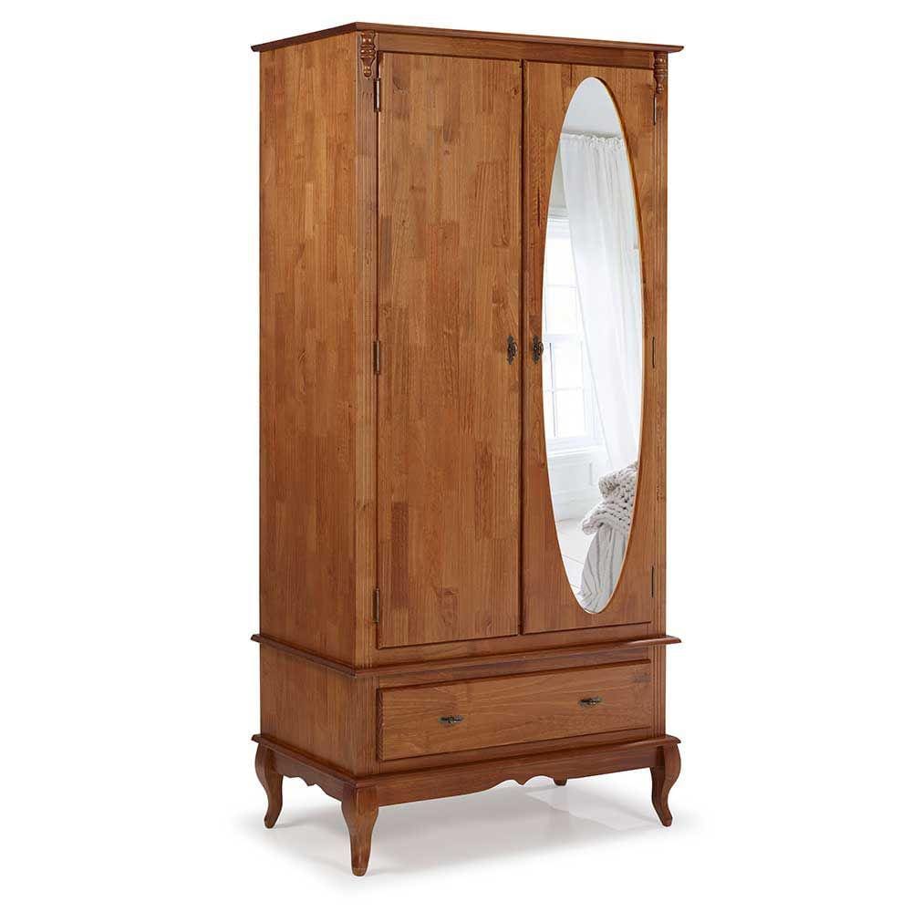 Guarda Roupa Solteiro Madeira Maciça Com Espelho 2 Portas 1 Gaveta 60406E Linz Móveis - Imbuia