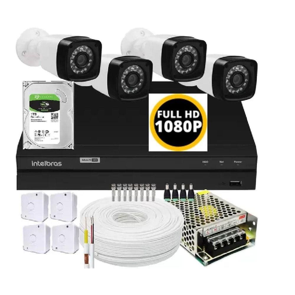 Kit dvr Intelbras 8 canais H.265 1TB 4 câmeras Full HD 20m