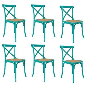 Kit 6 Cadeiras Cross Katrina X Azul Turquesa Assento Bege Aço Asturias