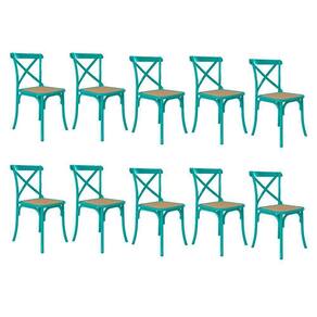 Kit 10 Cadeiras Cross Katrina X Azul Turquesa Assento Bege Aço Asturias