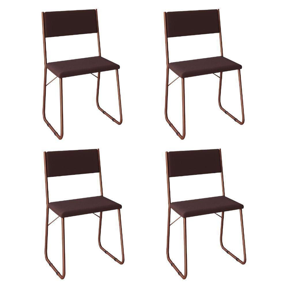 Kit 4 Cadeiras De Jantar Estofadas Angra - Cobre E Marrom - Cor: Marrom