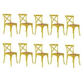 Kit 10 Cadeiras Katrina X Amarela Assento Bege Aço Asturias - Cor: Amarelo