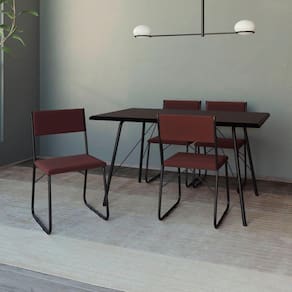 Mesa Jantar Paraty 137Cm Tampo Preto Com 4 Cadeiras Angra Estofadas Preta E Marrom - Cor: Marrom
