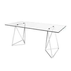 Escrivaninha De Vidro Bela Vista Cavalete Base Ferro Branco - Cor: Branco