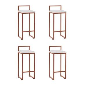 Kit 4 Banquetas Altas Industriais Em Aço Dori Cobre Assento Suede Branco - Cor: Branco