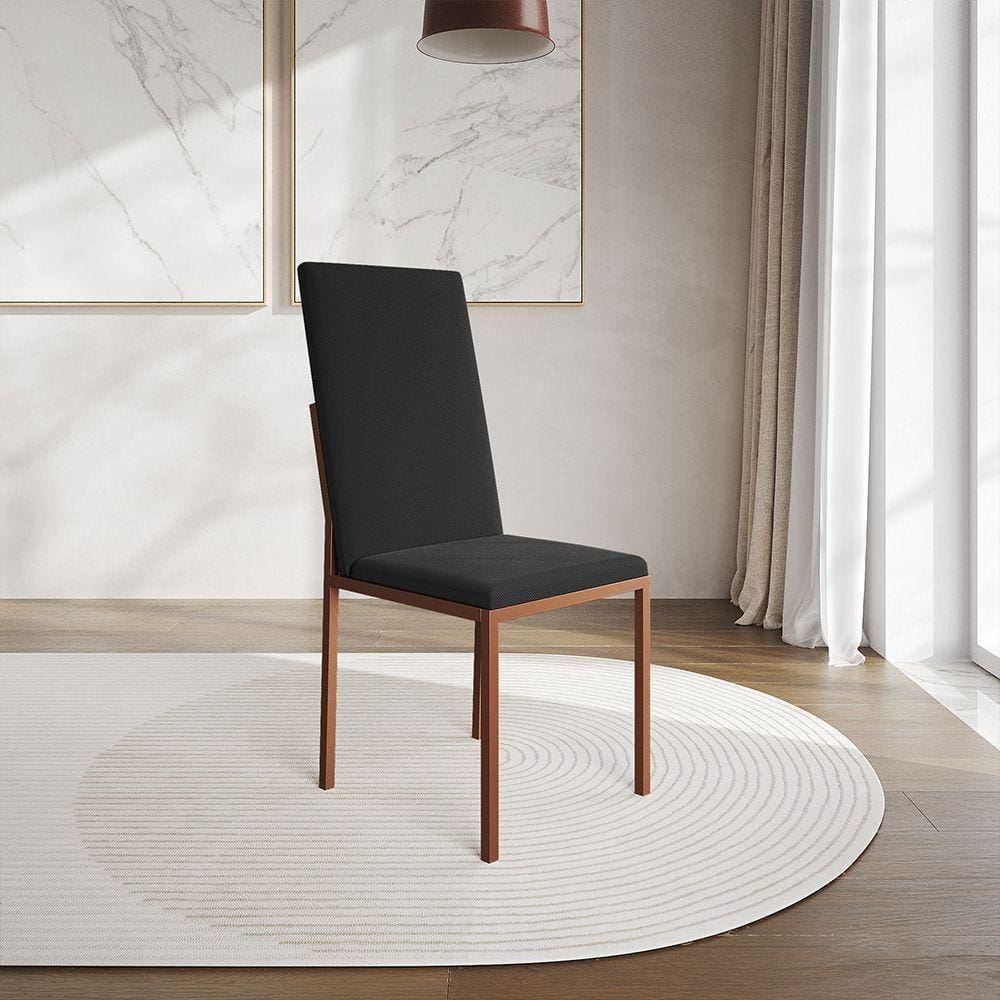 Cadeira De Jantar Estofada Mônaco Premium Cobre E Preta - Cor: Preto