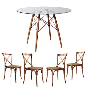 Jogo De Mesa Eiffel Redondo Tampo De Madeira 90Cm Branco Com 4 Cadeiras Katrina Cobreo Corano