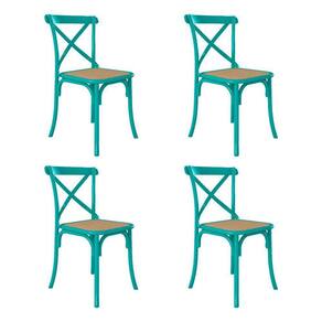 Kit 4 Cadeiras Cross Katrina X Azul Turquesa Assento Bege Aço Asturias