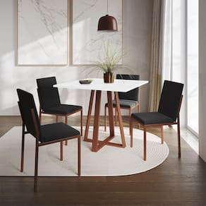 Conjunto De Jantar Mesa Mônaco 90Cm Tampo Branco Com 4 Cadeiras Pretas Base Cobre - Cor: Preto