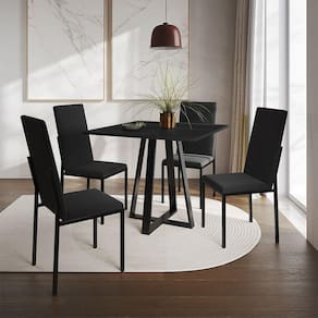 Conjunto De Jantar Mesa Mônaco Premium 90Cm Preta Com 4 Cadeiras Estofadas Pretas - Cor: Preto