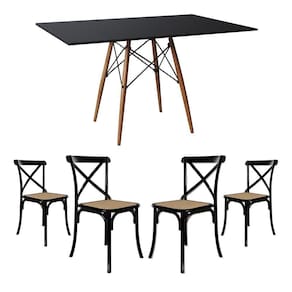 Jogo De Mesa Eiffel Retangular Tampo De Madeira 120X75Cm Preto Com 4 Cadeiras Katrina Off White