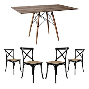 Jogo De Mesa Eiffel Retangular Tampo De Madeira 120X75Cm Amêndoa Com 4 Cadeiras Katrina Preto