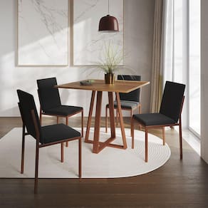 Conjunto De Jantar Mesa Mônaco 90Cm Tampo Imbuia Com 4 Cadeiras Pretas Base Cobre - Cor: Preto