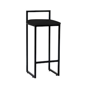 Banqueta Industrial Premium Bar Cozinha Bistrô Aço Dori Preta Assento Suede Preto - Cor: Preto