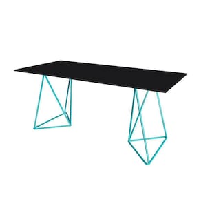 Escrivaninha Bela Vista Cavalete Tampo Preto Base Ferro Azul Turquesa - Cor: Preto