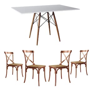 Conjunto De Mesa Eiffel Retangular Tampo De Madeira 120X75Cm Branco Com 4 Cadeiras Katrina Cobre