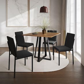 Conjunto De Jantar Mesa Mônaco 90Cm Tampo Imbuia Com 4 Cadeiras Estofadas Pretas - Cor: Preto