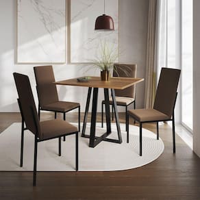 Conjunto De Jantar Mesa Mônaco Premium 90Cm Imbuia Com 4 Cadeiras Estofadas Marrom - Cor: Preto