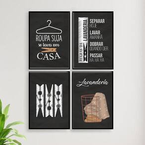 Kit 4 Quadros Decorativo Lavanderia Giz 24X18Cm