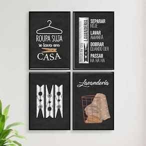 Kit 4 Quadros Decorativo Lavanderia Giz 33X24Cm