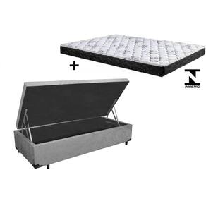 Cama Box Baú Solteiro Resistence Suede Cinza + Colchão Solteiro Resistence Espuma D23 Com EPS 16x88x188