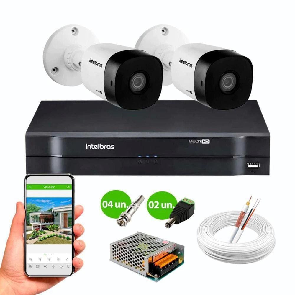 Kit 2 Câmeras de Segurança VHC 1120B HD 720p DVR MHDX 4 Canais Intelbras C/cabos conectores
